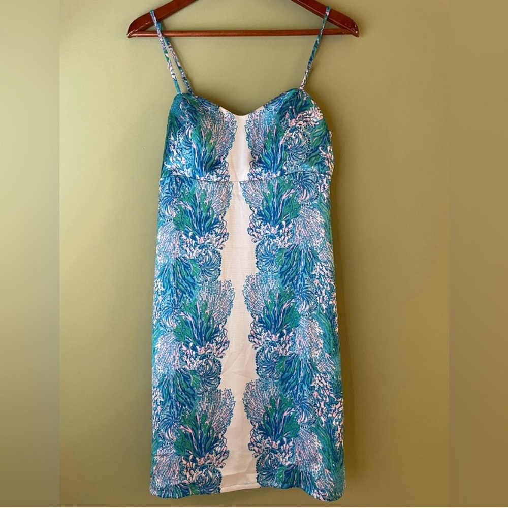 NWT Lilly Pulitzer Gillian Satin Slip Dress Las Olas Aqua Strong Current Size 2